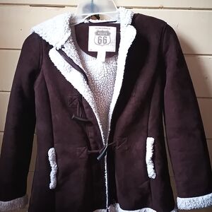 Route 66 Women's Dark Brown Teddy Jacket with Cream Trim